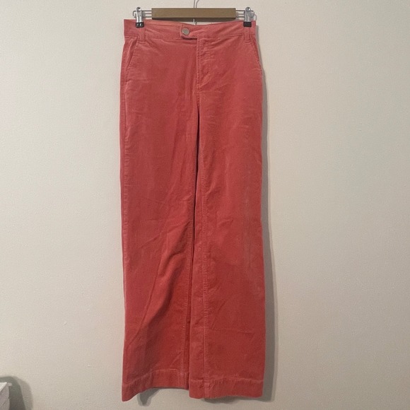 Draper James RSVP Coral Pink Corduroy Wide Leg High Waisted Pants Womens Sz 4 - Picture 1 of 7